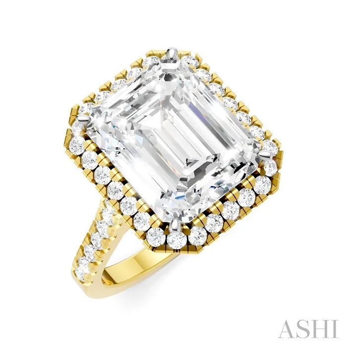Emerald Shape Semi-Mount Halo Diamond Engagement Ring