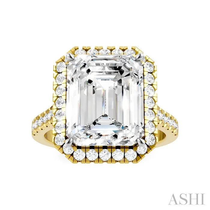 Emerald Shape Semi-Mount Halo Diamond Engagement Ring