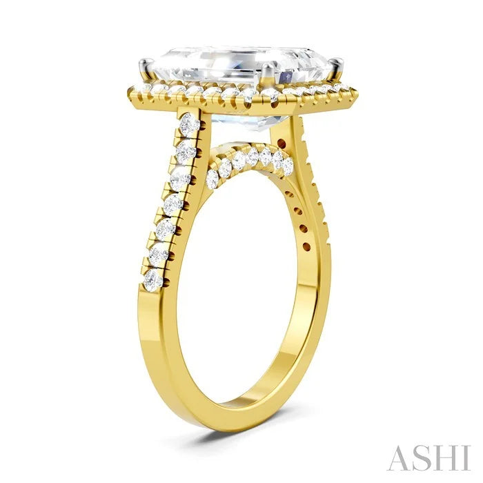 Emerald Shape Semi-Mount Halo Diamond Engagement Ring