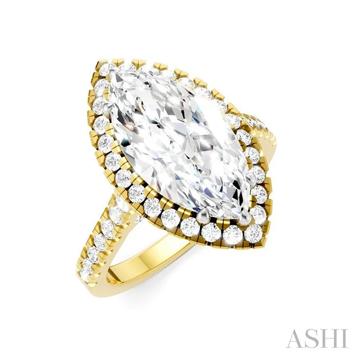 Marquise Shape Semi-Mount Halo Diamond Engagement Ring