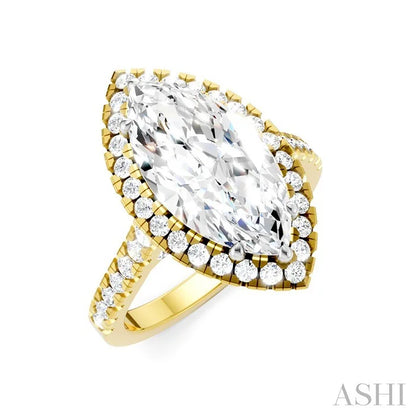 Marquise Shape Semi-Mount Halo Diamond Engagement Ring