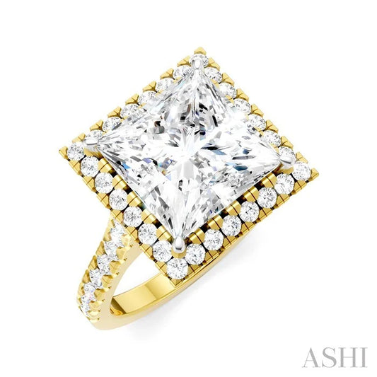 Princess Shape Semi-Mount Halo Diamond Engagement Ring