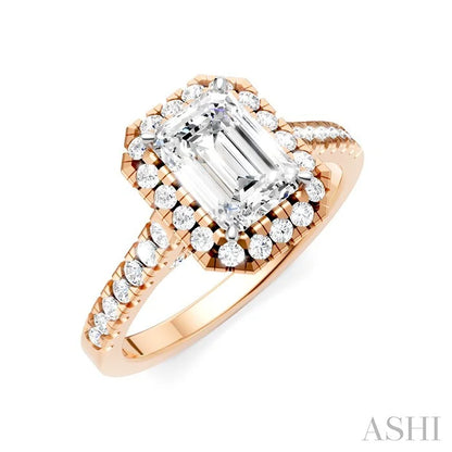Emerald Shape Semi-Mount Halo Diamond Engagement Ring