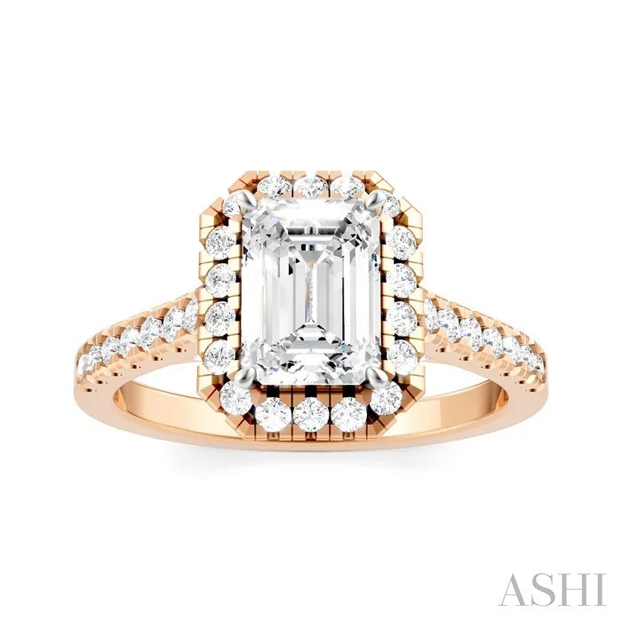 Emerald Shape Semi-Mount Halo Diamond Engagement Ring