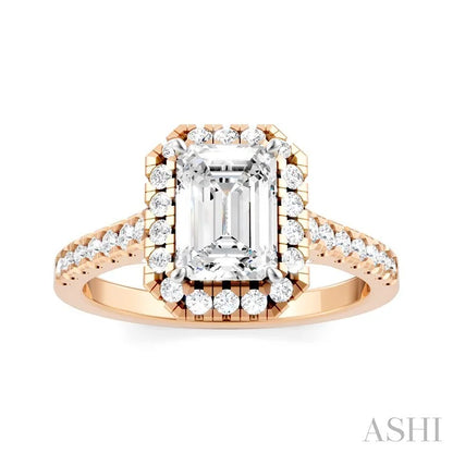 Emerald Shape Semi-Mount Halo Diamond Engagement Ring