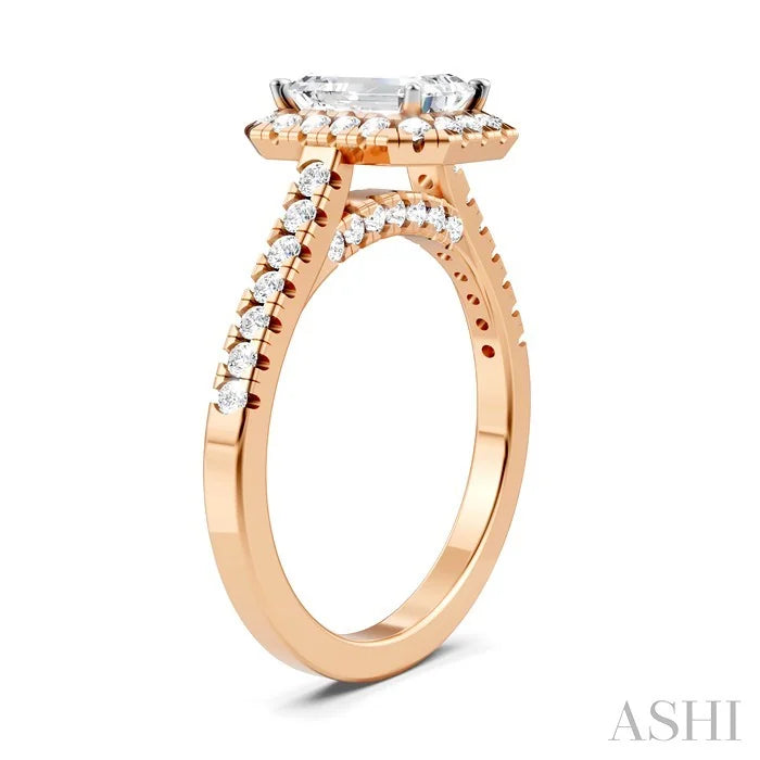 Emerald Shape Semi-Mount Halo Diamond Engagement Ring