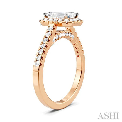 Emerald Shape Semi-Mount Halo Diamond Engagement Ring