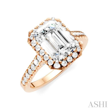 Emerald Shape Semi-Mount Halo Diamond Engagement Ring