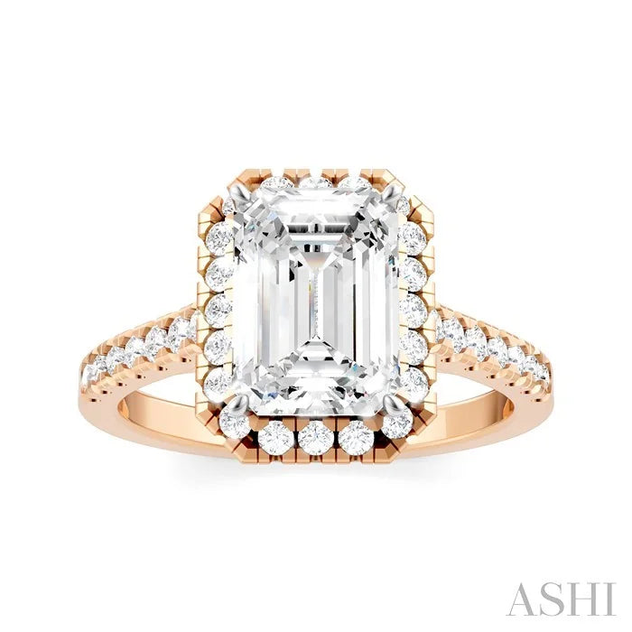 Emerald Shape Semi-Mount Halo Diamond Engagement Ring