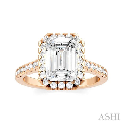 Emerald Shape Semi-Mount Halo Diamond Engagement Ring