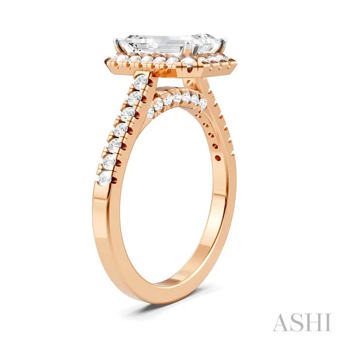 Emerald Shape Semi-Mount Halo Diamond Engagement Ring