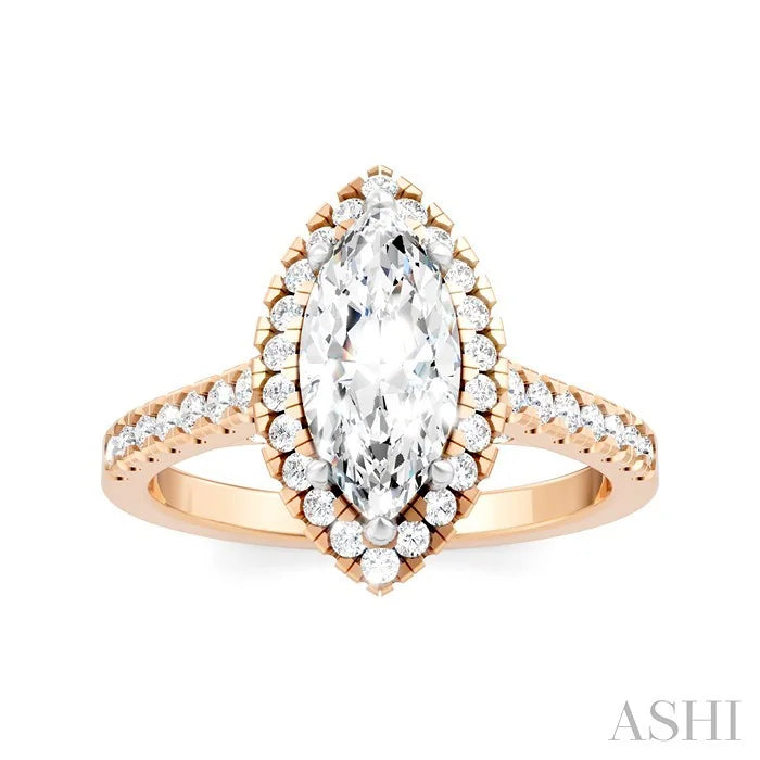 Marquise Shape Semi-Mount Halo Diamond Engagement Ring