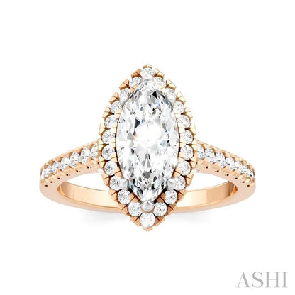 Marquise Shape Semi-Mount Halo Diamond Engagement Ring