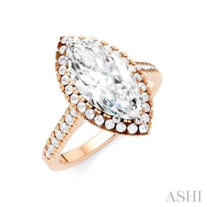 Marquise Shape Semi-Mount Halo Diamond Engagement Ring