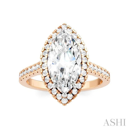 Marquise Shape Semi-Mount Halo Diamond Engagement Ring