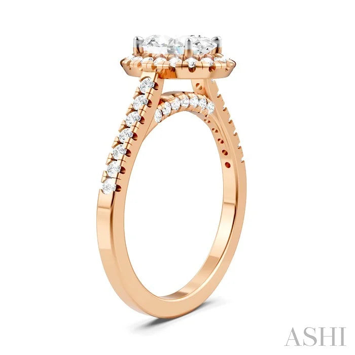 Oval Shape Semi-Mount Halo Diamond Engagement Ring