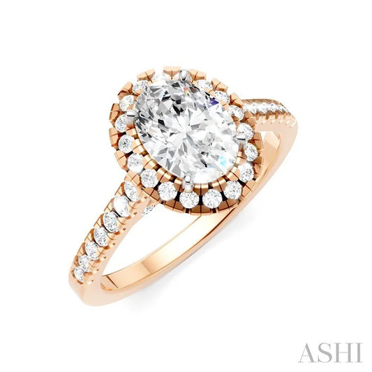 Oval Shape Semi-Mount Halo Diamond Engagement Ring