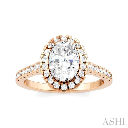 Oval Shape Semi-Mount Halo Diamond Engagement Ring