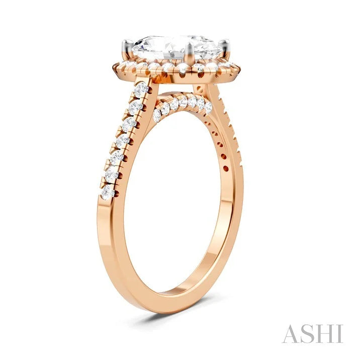 Oval Shape Semi-Mount Halo Diamond Engagement Ring