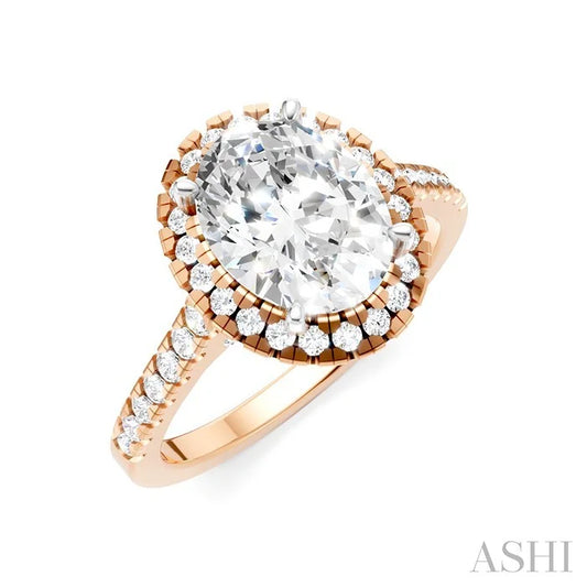 Oval Shape Semi-Mount Halo Diamond Engagement Ring