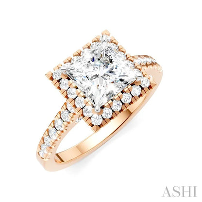 Princess Shape Semi-Mount Halo Diamond Engagement Ring