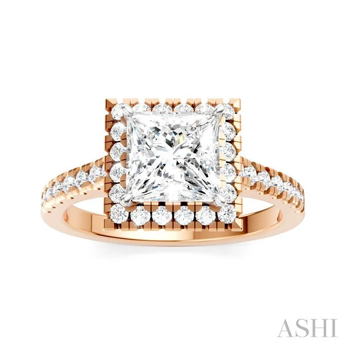 Princess Shape Semi-Mount Halo Diamond Engagement Ring