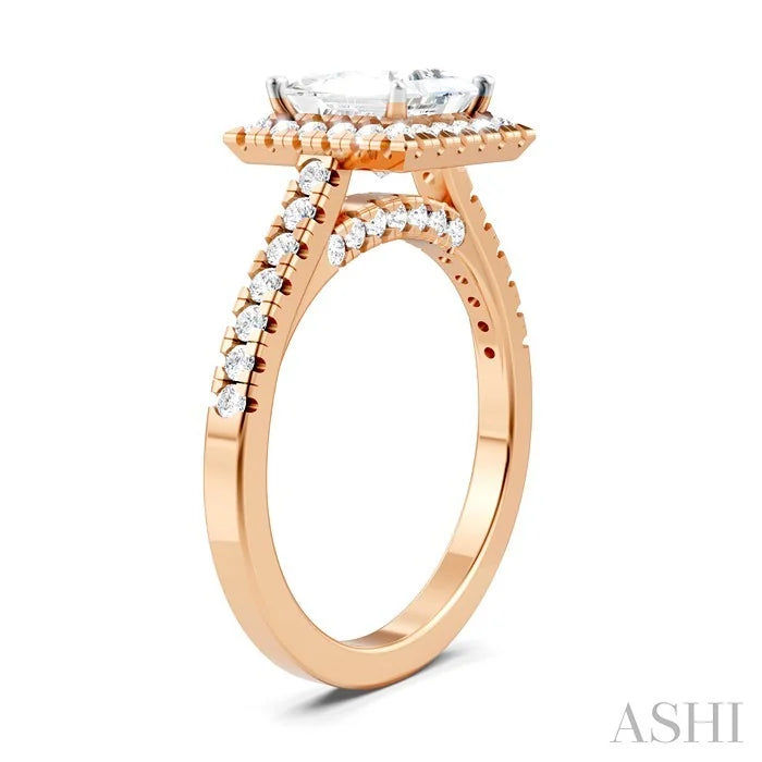 Princess Shape Semi-Mount Halo Diamond Engagement Ring
