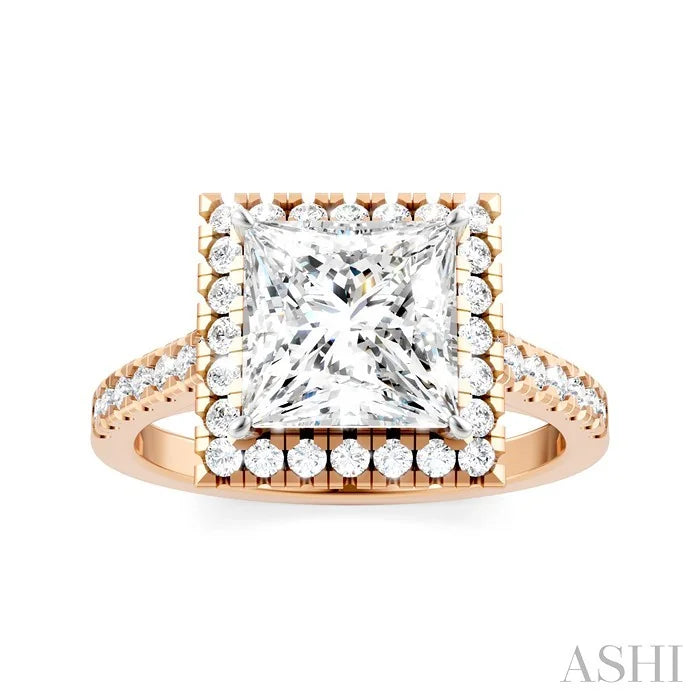 Princess Shape Semi-Mount Halo Diamond Engagement Ring