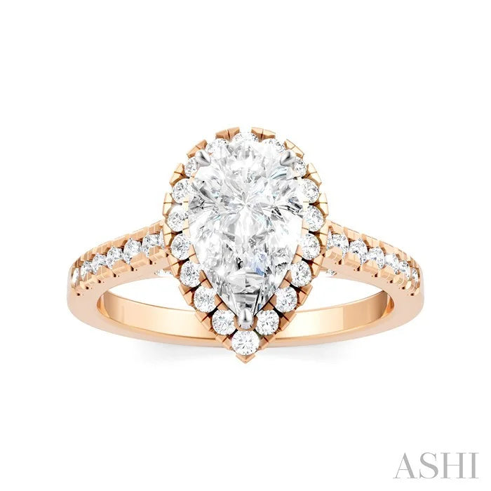 Pear Shape Semi-Mount Halo Diamond Engagement Ring
