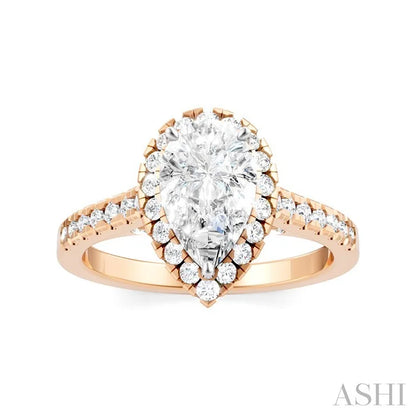 Pear Shape Semi-Mount Halo Diamond Engagement Ring
