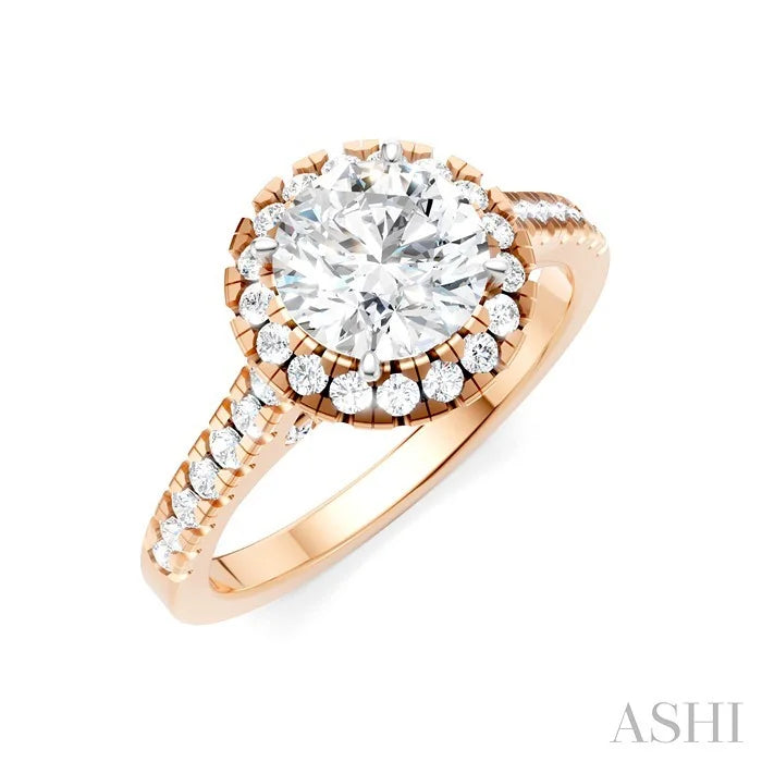 Round Shape Semi-Mount Halo Diamond Engagement Ring