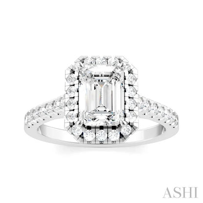 Emerald Shape Semi-Mount Halo Diamond Engagement Ring