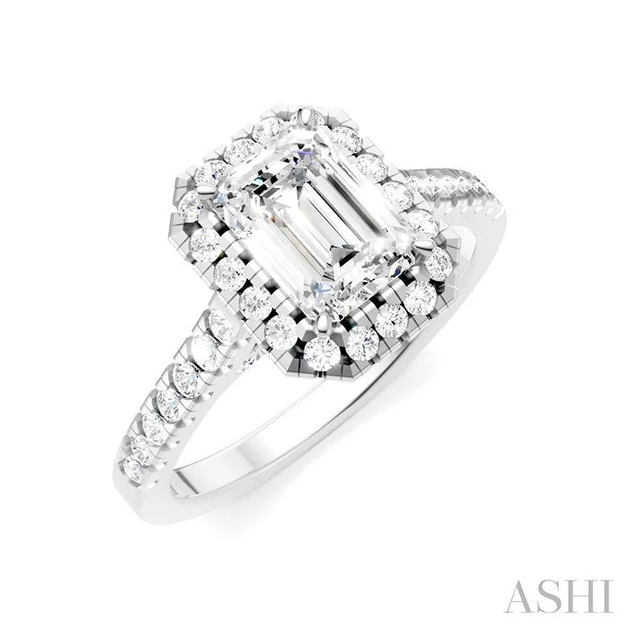Emerald Shape Semi-Mount Halo Diamond Engagement Ring