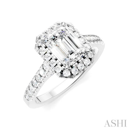 Emerald Shape Semi-Mount Halo Diamond Engagement Ring