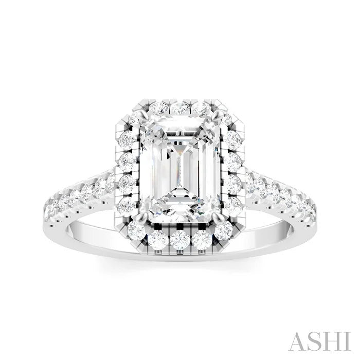 Emerald Shape Semi-Mount Halo Diamond Engagement Ring