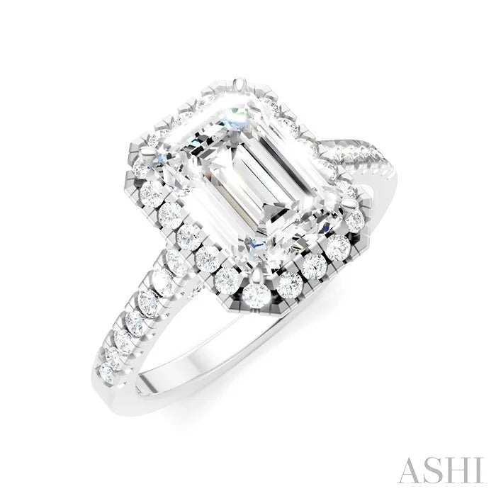 Emerald Shape Semi-Mount Halo Diamond Engagement Ring