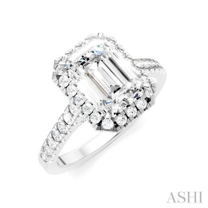 Emerald Shape Semi-Mount Halo Diamond Engagement Ring