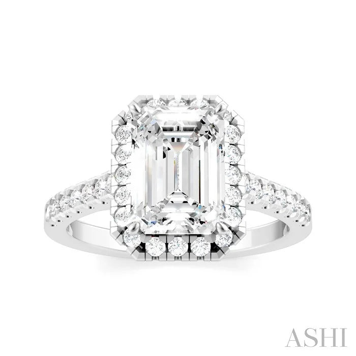 Emerald Shape Semi-Mount Halo Diamond Engagement Ring