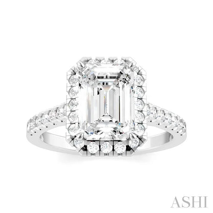 Emerald Shape Semi-Mount Halo Diamond Engagement Ring