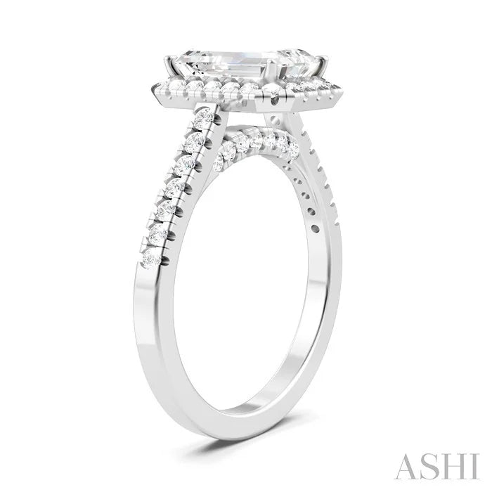 Emerald Shape Semi-Mount Halo Diamond Engagement Ring