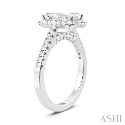 Emerald Shape Semi-Mount Halo Diamond Engagement Ring