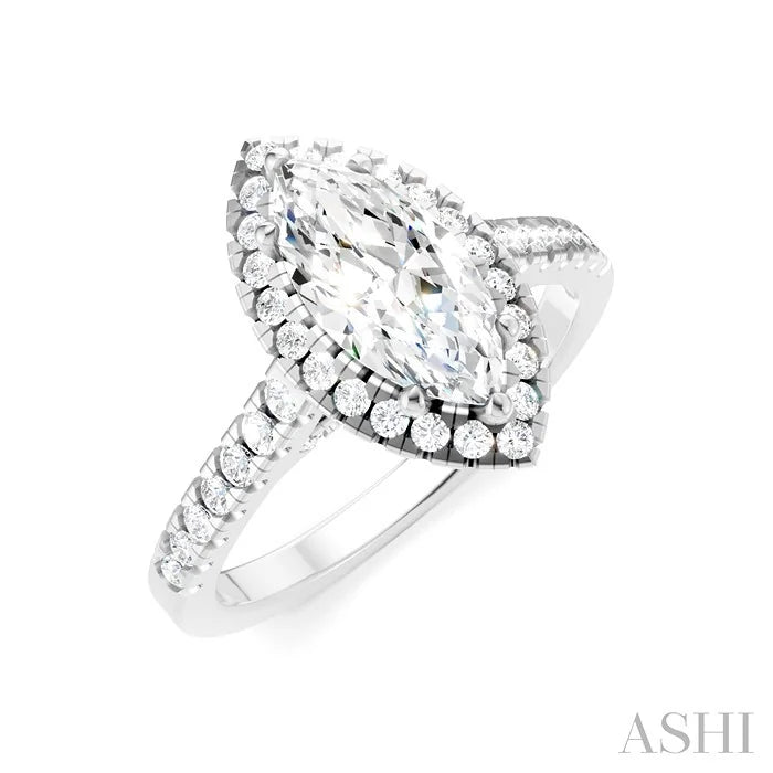 Marquise Shape Semi-Mount Halo Diamond Engagement Ring
