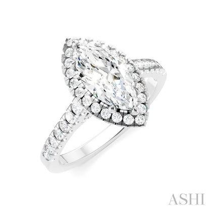 Marquise Shape Semi-Mount Halo Diamond Engagement Ring