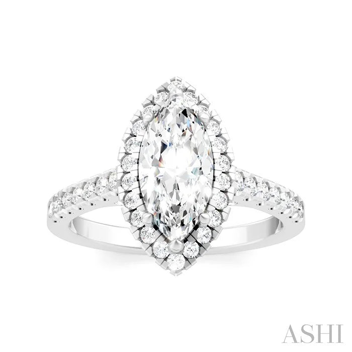 Marquise Shape Semi-Mount Halo Diamond Engagement Ring