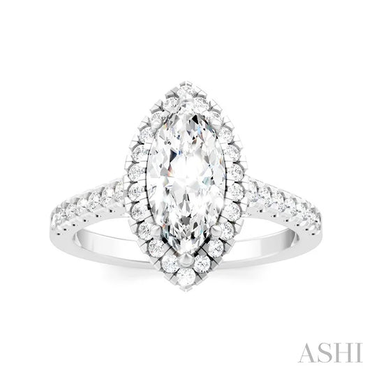 Marquise Shape Semi-Mount Halo Diamond Engagement Ring
