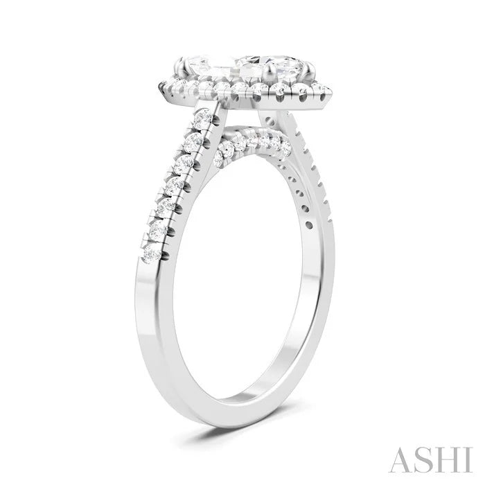Marquise Shape Semi-Mount Halo Diamond Engagement Ring