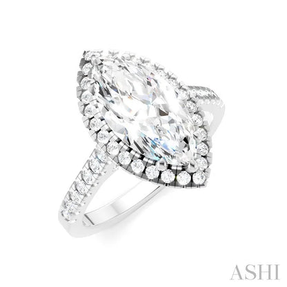 Marquise Shape Semi-Mount Halo Diamond Engagement Ring