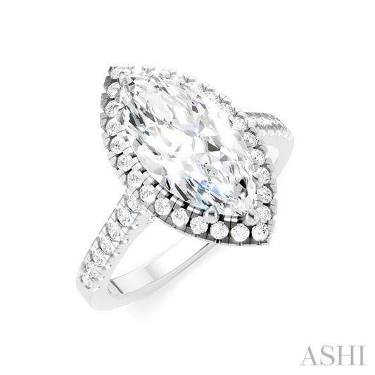 Marquise Shape Semi-Mount Halo Diamond Engagement Ring