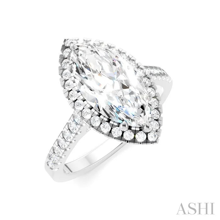 Marquise Shape Semi-Mount Halo Diamond Engagement Ring