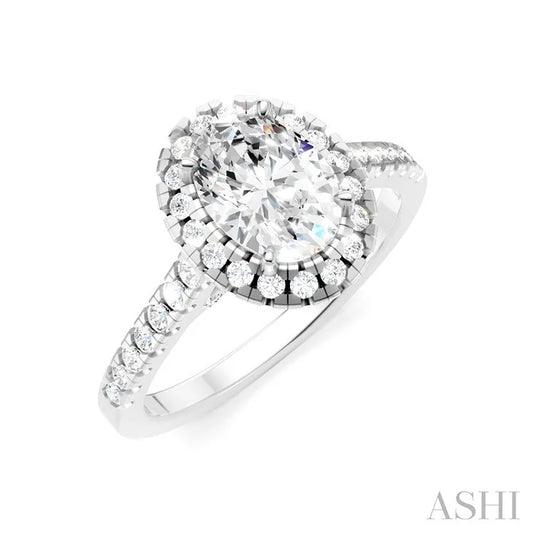 Oval Shape Semi-Mount Halo Diamond Engagement Ring